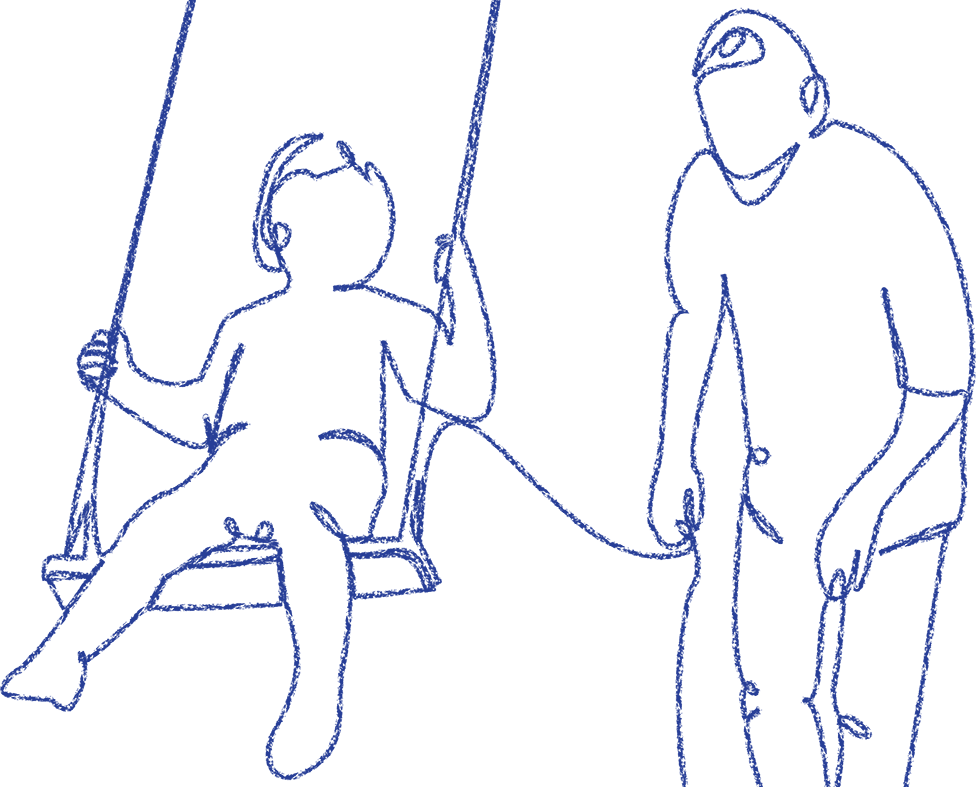 Illustration of a child playing on a swing next to a parent